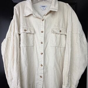 RSQ Corduroy Button Up Shirt Oversized Cream Extra Large Frayed Hem